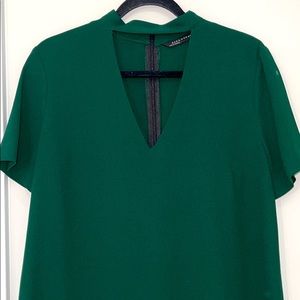Zara v neck hunter green dress